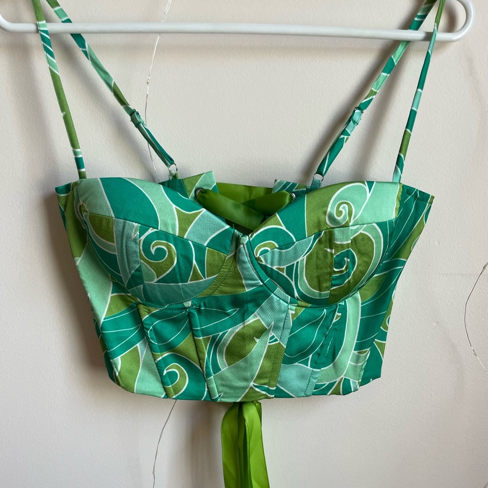 Green lace up crop top